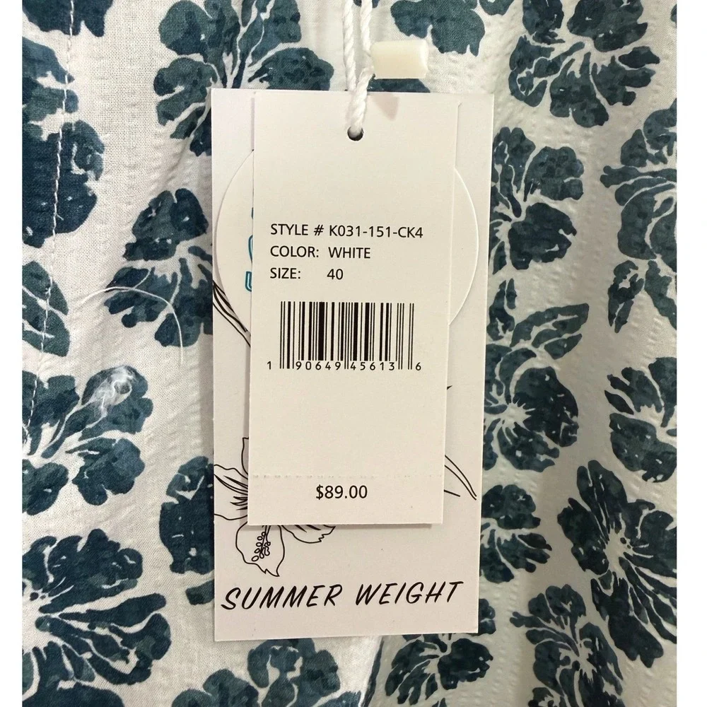 Jachs NY Mens White Blue Floral Seersucker Summer Weight Shorts Size 40 K031-151